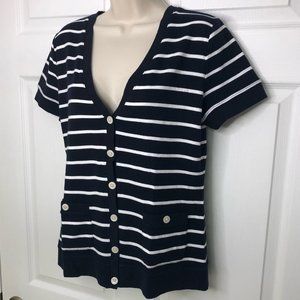 Chaps Classics 100% Cotton Deep Navy/white Stripe Jersey Knit Top  M